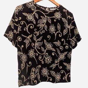 Lovely Vintage 90s Black Floral Blouse